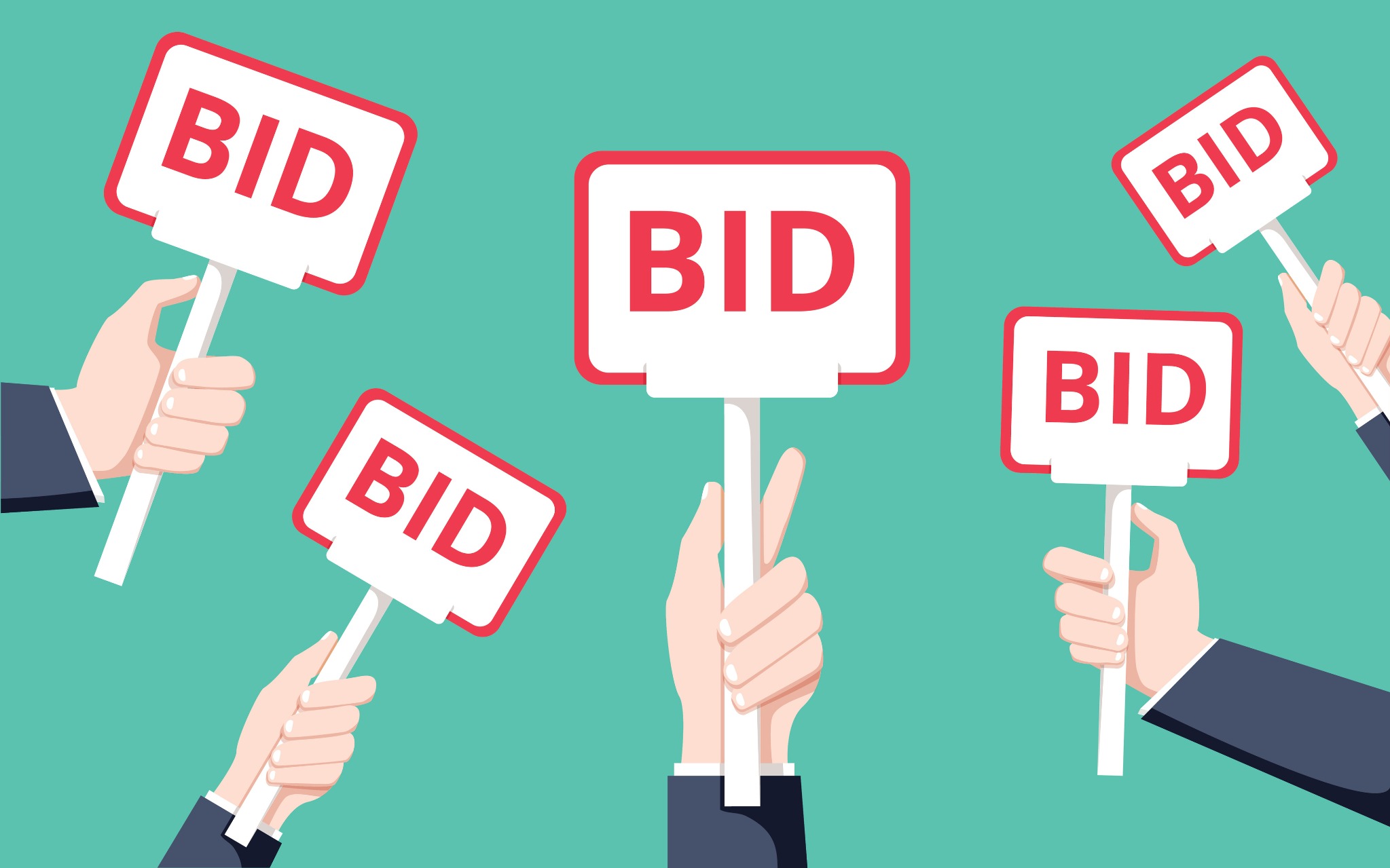 Raised auction bidding paddles